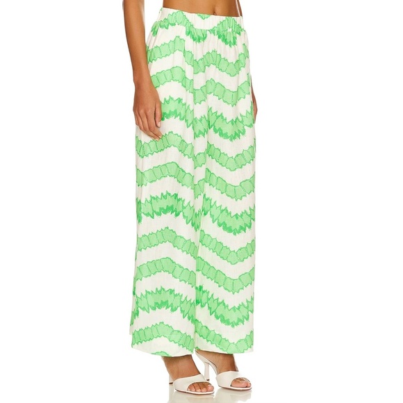NWT RHODE Safia Wide Leg Pant in Green and White Watercolor Zig Zag - Size XS - Picture 1 of 9